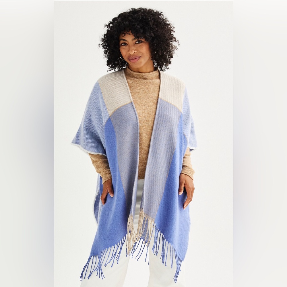 New Colorblock Fringe Ruana- Various NWT - Picture 3 of 4